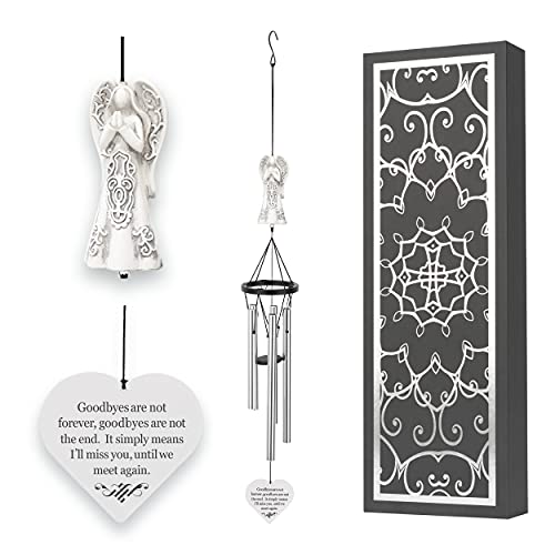 Memorial Wind Chimes with Celtic Angel & Heart - Goodbyes are Not Forever - Sympathy Gift for Loss of a Loved One