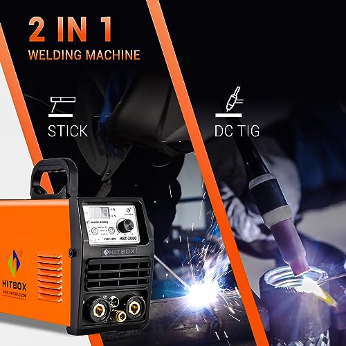 HITBOX Tig Welder Welding Machine 200Amp,110/220V High Frequency Dual Voltage 2 in 1 IGBT Digital Inverter Tig/Stick/Arc/Sticker Welder HBT2000 (HBT2000-US)