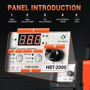 HITBOX Tig Welder Welding Machine 200Amp,110/220V High Frequency Dual Voltage 2 in 1 IGBT Digital Inverter Tig/Stick/Arc/Sticker Welder HBT2000 (HBT2000-US)