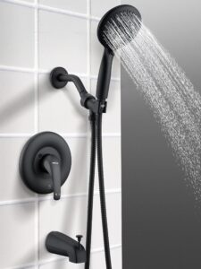 esnbia shower tub kit, tub and shower faucet set（valve included) with 5-setting handheld shower head and tub spout, single-handle tub and shower trim kit, matte black