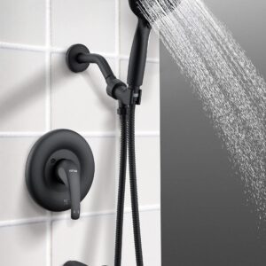 ESNBIA Shower Tub Kit, Tub and Shower Faucet Set（Valve Included) with 5-Setting Handheld Shower Head and Tub Spout, Single-Handle Tub and Shower Trim Kit, Matte Black