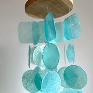 Solange & Frances Wind Chimes for Outside - Unique Aqua Sea Glass Capiz Shells Windchime for Outdoors. 26 Inch Garden Decor Makes A Great Gift for Christmas.