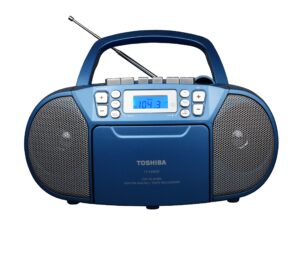 toshiba ty-ckm39(l) portable mp3 cd cassette boombox with am/fm stereo and aux input metallic blue