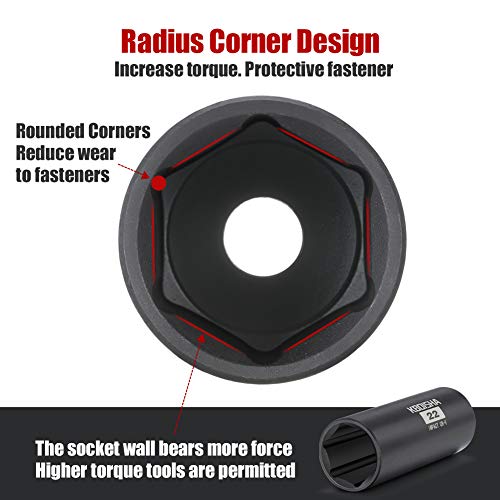 KBOISHA 3/8" Drive Impact Socket Set,49-Piece 6 Point Socket Set Standard SAE and Metric Sizes (5/16-Inch to 3/4-Inch and 8-22 mm) Cr-V Steel Sockets with Adapters & Ratchet Handle
