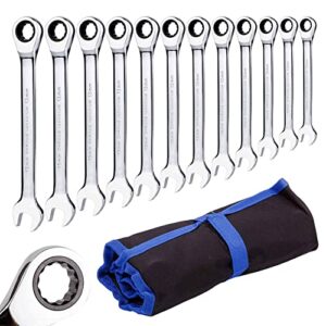 qnkaa ratchet wrench set metric spanner kit 12 piece 8-19mm, roll bag packed, perfect for home, bike, and car repair