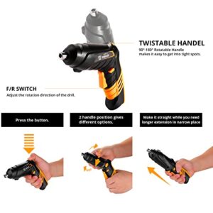 DEKOPRO Cordless Screwdriver, 3.6V Electric Screwdriver Household Battery Rechargeable Drill Driver Power, 47pcs Accessories, Adjustable 2 Position, USB Rechargeable with LED Light