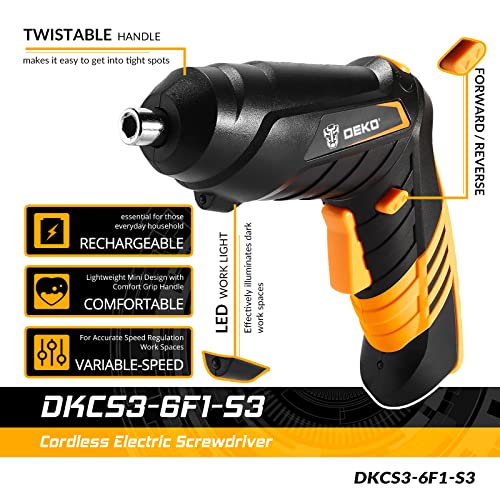 DEKOPRO Cordless Screwdriver, 3.6V Electric Screwdriver Household Battery Rechargeable Drill Driver Power, 47pcs Accessories, Adjustable 2 Position, USB Rechargeable with LED Light