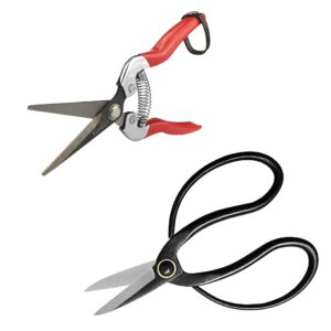 gonicc professional micro-tip pruning snip (gpps-1008) and 7.3" bonsai scissors(gpps-1012), for arranging flowers, trimming plants, for grow room or gardening, bonsai tools. garden scissors loppers.