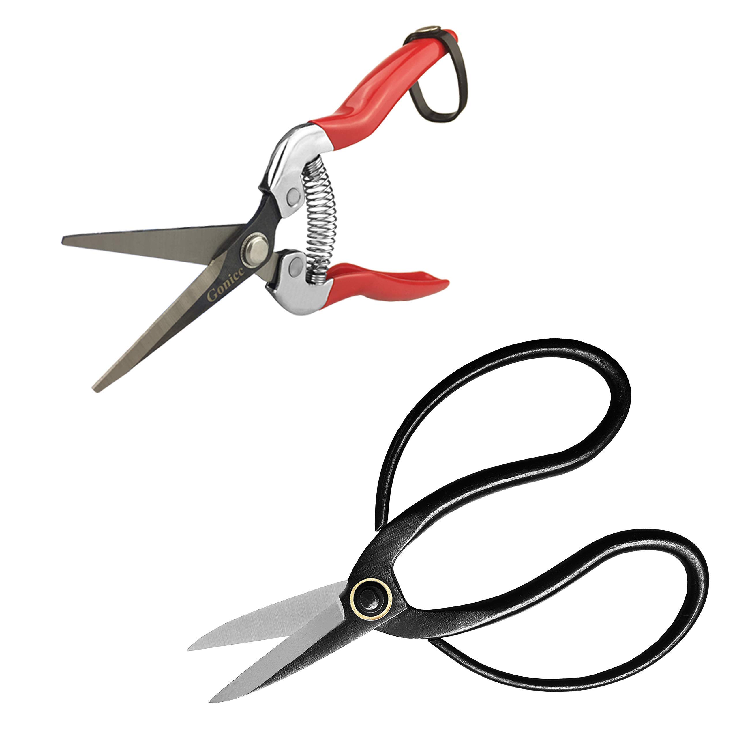 Gonicc Professional Micro-Tip Pruning Snip (GPPS-1008) and 7.3" Bonsai Scissors(GPPS-1012), For Arranging Flowers, Trimming Plants, For Grow Room or Gardening, Bonsai Tools. Garden Scissors Loppers.