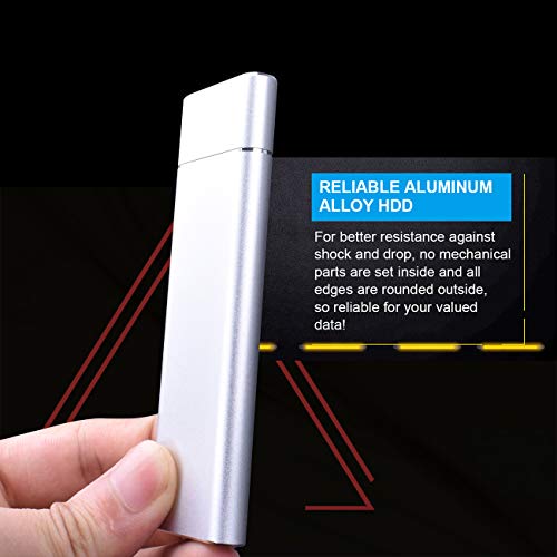 External Hard Drive, Portable, USB 3.0 1TB 2TB HDD Type C Data Storage Slim Compatible with PC, Laptop and Mac (2TB, Silver)