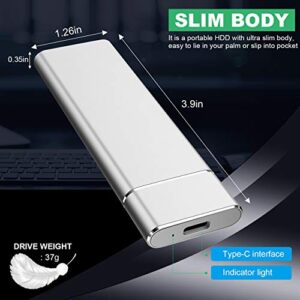 External Hard Drive, Portable, USB 3.0 1TB 2TB HDD Type C Data Storage Slim Compatible with PC, Laptop and Mac (2TB, Silver)