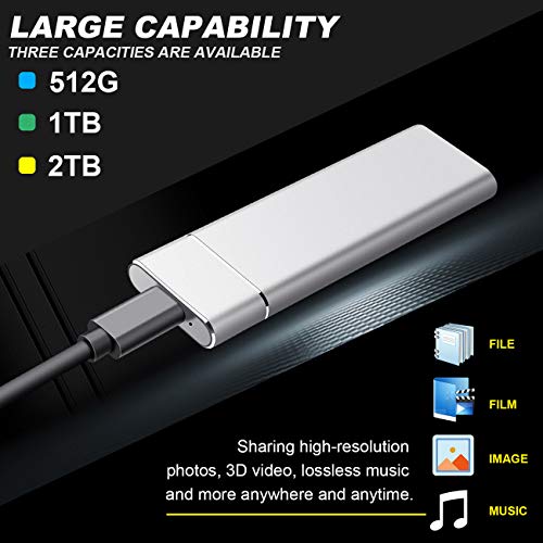 External Hard Drive, Portable, USB 3.0 1TB 2TB HDD Type C Data Storage Slim Compatible with PC, Laptop and Mac (2TB, Silver)