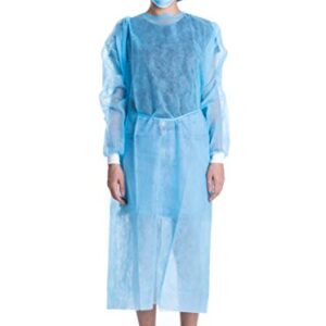 LIFESOFT Disposable Isolation Gown Polypropylene Lab Gowns Knit Cuff Long Sleeve Blue 15 Pack Unisex