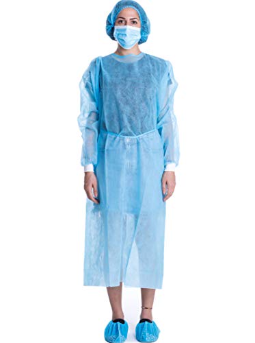 LIFESOFT Disposable Isolation Gown Polypropylene Lab Gowns Knit Cuff Long Sleeve Blue 15 Pack Unisex