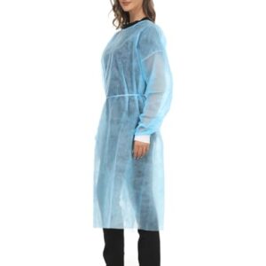 LIFESOFT Disposable Isolation Gown Polypropylene Lab Gowns Knit Cuff Long Sleeve Blue 15 Pack Unisex