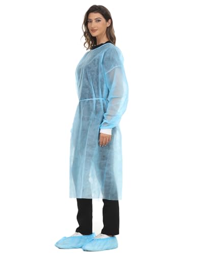 LIFESOFT Disposable Isolation Gown Polypropylene Lab Gowns Knit Cuff Long Sleeve Blue 15 Pack Unisex