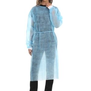 LIFESOFT Disposable Isolation Gown Polypropylene Lab Gowns Knit Cuff Long Sleeve Blue 15 Pack Unisex