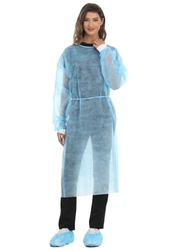 LIFESOFT Disposable Isolation Gown Polypropylene Lab Gowns Knit Cuff Long Sleeve Blue 15 Pack Unisex