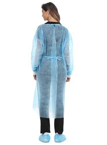 LIFESOFT Disposable Isolation Gown Polypropylene Lab Gowns Knit Cuff Long Sleeve Blue 15 Pack Unisex