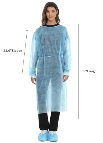 LIFESOFT Disposable Isolation Gown Polypropylene Lab Gowns Knit Cuff Long Sleeve Blue 15 Pack Unisex