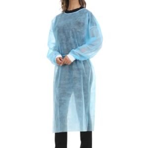 LIFESOFT Disposable Isolation Gown Polypropylene Lab Gowns Knit Cuff Long Sleeve Blue 15 Pack Unisex