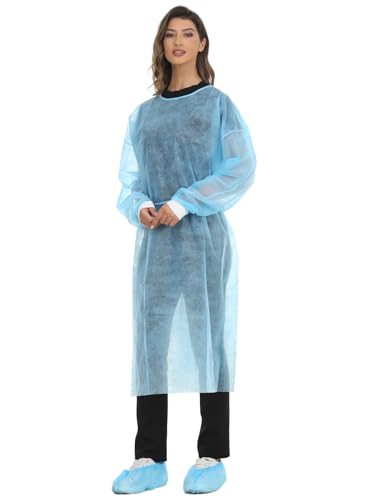 LIFESOFT Disposable Isolation Gown Polypropylene Lab Gowns Knit Cuff Long Sleeve Blue 15 Pack Unisex