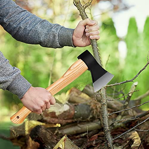 sanyi Camping Axe, Hatchet for Wood Splitting and Chopping, 15'' Gardening Small Axe Wooden Handle Tools with Sheath for Camping, Hiking, Xmas Gifts for Husband, Dad, Men