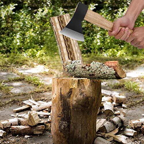 sanyi Camping Axe, Hatchet for Wood Splitting and Chopping, 15'' Gardening Small Axe Wooden Handle Tools with Sheath for Camping, Hiking, Xmas Gifts for Husband, Dad, Men