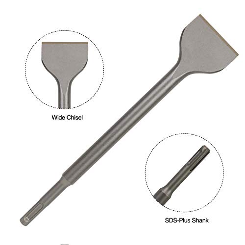 Sabre Tools SDS Plus 4-Piece Chisel Set, Thinset Scraping Bit 3” x 10” Thinset Scaling Chisel, Point Chisel, Flat Chisel, Wide Chisel - SDS Chisel Bits for Hammer Drills – Tile Removal