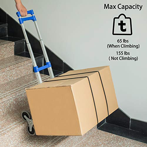 Fullwatt Stair Climbing Cart, Folding Stair Climber Dolly with 155 Lbs, 3 Wheels Hand Truck with 27''-42'' Telescoping Handle, 4 Universal Wheels & 2 Elastic Ropes Easily Lift Items Up and Down Steps