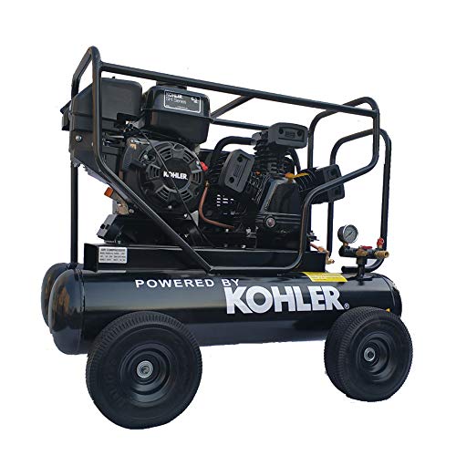 HPDMC 6.5HP Gas Driven Piston Air Pump KOHLER RH65 Engine Belt drive gas-powered 20-Gal Hor Tank 17cfm @125psi for Workshop Compressor Portable Compressed System