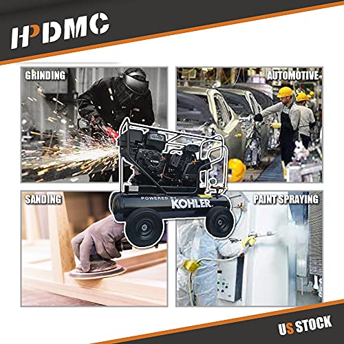 HPDMC 6.5HP Gas Driven Piston Air Pump KOHLER RH65 Engine Belt drive gas-powered 20-Gal Hor Tank 17cfm @125psi for Workshop Compressor Portable Compressed System