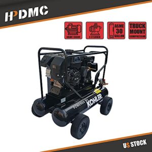 HPDMC 6.5HP Gas Driven Piston Air Pump KOHLER RH65 Engine Belt drive gas-powered 20-Gal Hor Tank 17cfm @125psi for Workshop Compressor Portable Compressed System