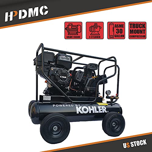 HPDMC 6.5HP Gas Driven Piston Air Pump KOHLER RH65 Engine Belt drive gas-powered 20-Gal Hor Tank 17cfm @125psi for Workshop Compressor Portable Compressed System