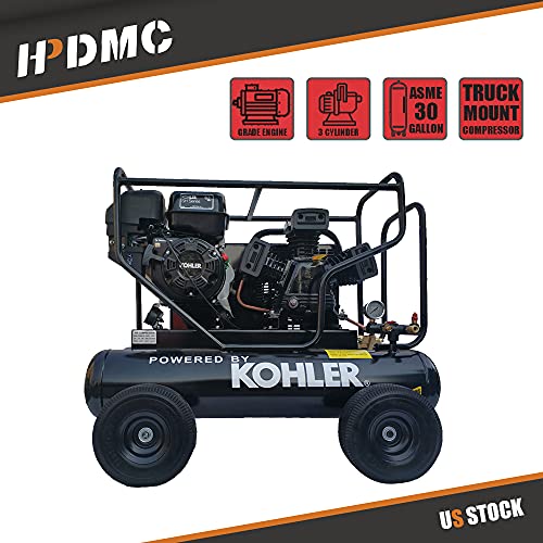 HPDMC 6.5HP Gas Driven Piston Air Pump KOHLER RH65 Engine Belt drive gas-powered 20-Gal Hor Tank 17cfm @125psi for Workshop Compressor Portable Compressed System