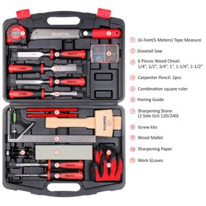 KingTool 87 Pc. Advanced Wood Chisel Set with Storage Case Including Superior Chisels | Heat-Treated Cr-V Alloy Blades Premium Chisel Set for Carpentry Craftsman