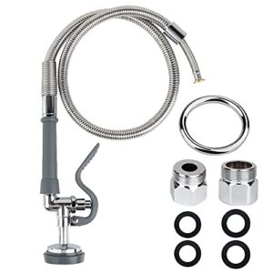 kwode pre rinse hose with sprayer valve 44 inch hose with sprayer head replacement kit commercial sink sprayer hose for kitchen sink faucet (free brass adapter to connect add-on swivel spout)