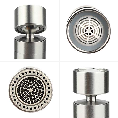 KWODE Kitchen Sink Faucet Swivel Aerator Stainless Steel 2-Flow Faucet Spray Head 360°Swivel Head 1.8 GPM Big Angle Swivel Aerator-55/64 Inch-27UNS Female (One Male adapter Included)
