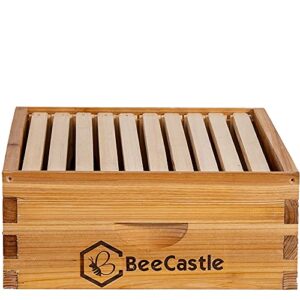 BeeCastle 10 Frame Medium Super Bee Hive Box, Langstroth Honey Bee Hive Dipped in 100% Beeswax Include Beehive Frames and Wax Foundations (Unassembled)