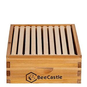 BeeCastle 10 Frame Medium Super Bee Hive Box, Langstroth Honey Bee Hive Dipped in 100% Beeswax Include Beehive Frames and Wax Foundations (Unassembled)