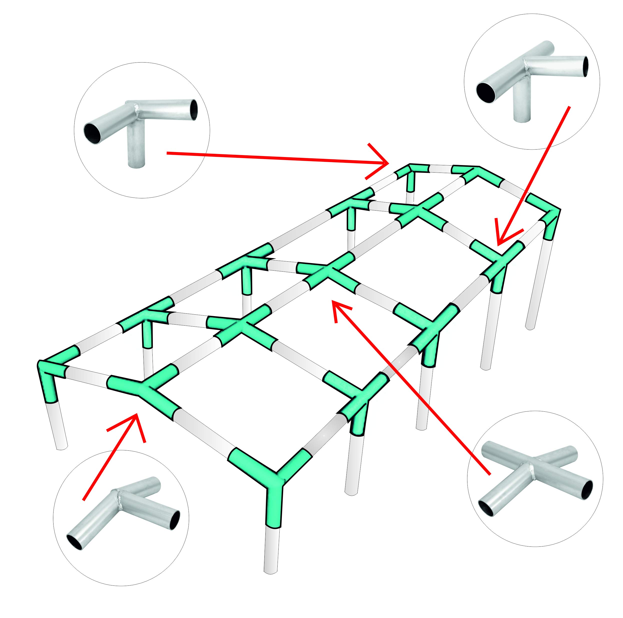 INS Import Canopy Fittings Kit Low Peak Frame Carport Connectors, Full Set for 6, 8, 10 Legs, Choose Size (for 10 Legs)