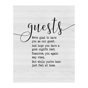 guests-we're glad to have you - welcome sign wall art, modern typographic wall print - perfect home decor, guest room decor, cabin & lake house decor inviting message for guests - unframed - 11 x 14