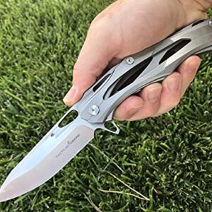 TACTICAL GEARZ SS Pocket Knife! TG Kronus, Brushed Nickel Stainless Steel Handle! Sharp 7Cr17mov Stainless Steel Blade! BallBearing! Includes Sheath!