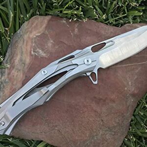 TACTICAL GEARZ SS Pocket Knife! TG Kronus, Brushed Nickel Stainless Steel Handle! Sharp 7Cr17mov Stainless Steel Blade! BallBearing! Includes Sheath!