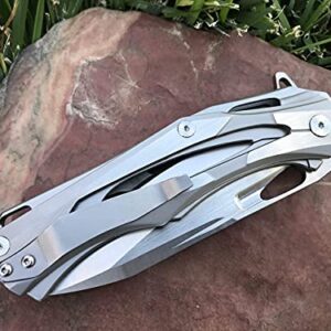 TACTICAL GEARZ SS Pocket Knife! TG Kronus, Brushed Nickel Stainless Steel Handle! Sharp 7Cr17mov Stainless Steel Blade! BallBearing! Includes Sheath!