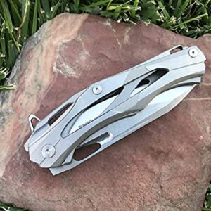 TACTICAL GEARZ SS Pocket Knife! TG Kronus, Brushed Nickel Stainless Steel Handle! Sharp 7Cr17mov Stainless Steel Blade! BallBearing! Includes Sheath!