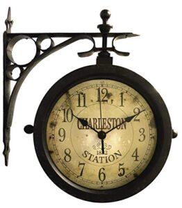 infinity instruments charelston outdoor clock, waterproof double sided train station clock & thermometer