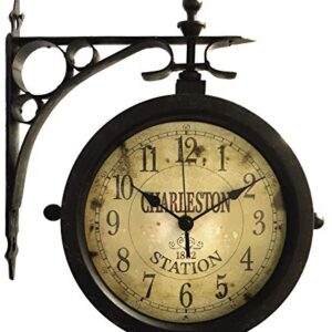 Infinity Instruments Charelston Outdoor Clock, Waterproof Double Sided Train Station Clock & Thermometer