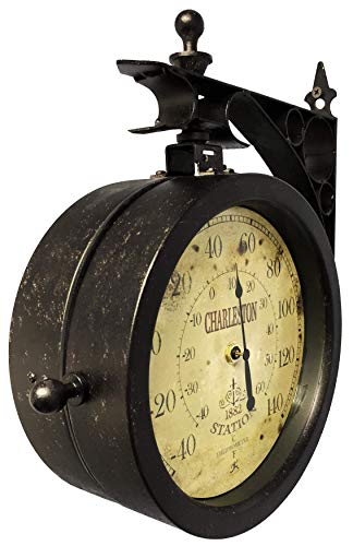 Infinity Instruments Charelston Outdoor Clock, Waterproof Double Sided Train Station Clock & Thermometer