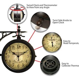 Infinity Instruments Charelston Outdoor Clock, Waterproof Double Sided Train Station Clock & Thermometer